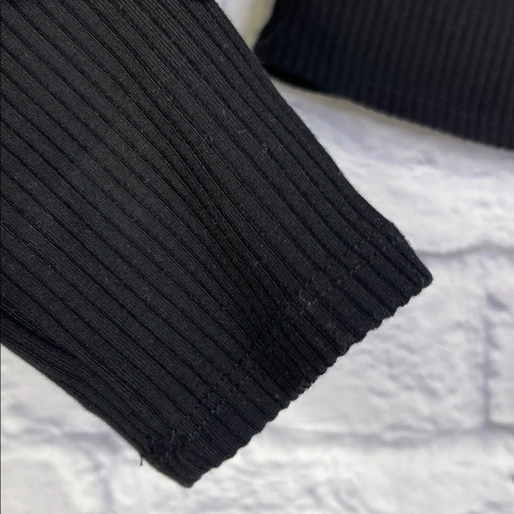 Reformation Black Ribbed Cropped Long Sleeve Top Dress Y2K